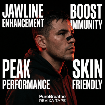 PureBreathe Performance+ nasal strips by PureBreathe Revixa Tape, showing adhesive strips designed to open nasal passages.
